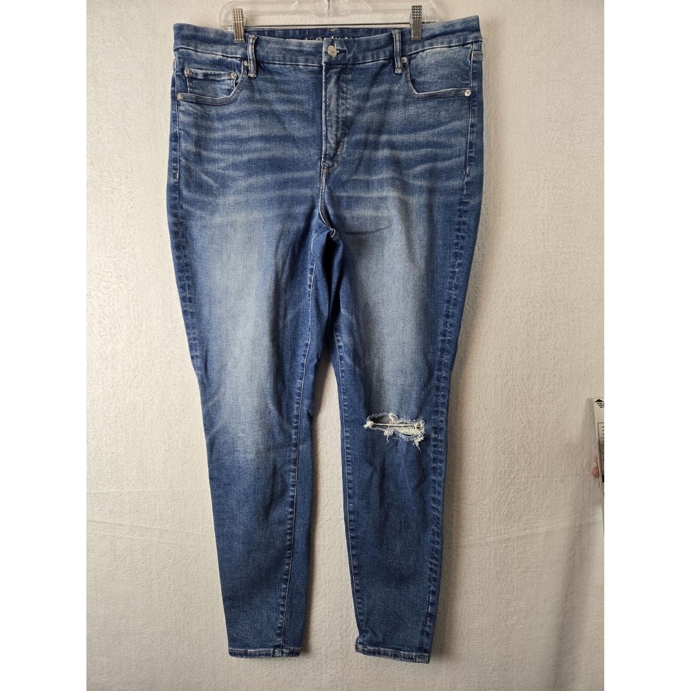 American‎ Eagle Womens Luxe Jeans Size 20L High Rise Jegging Distressed Blue